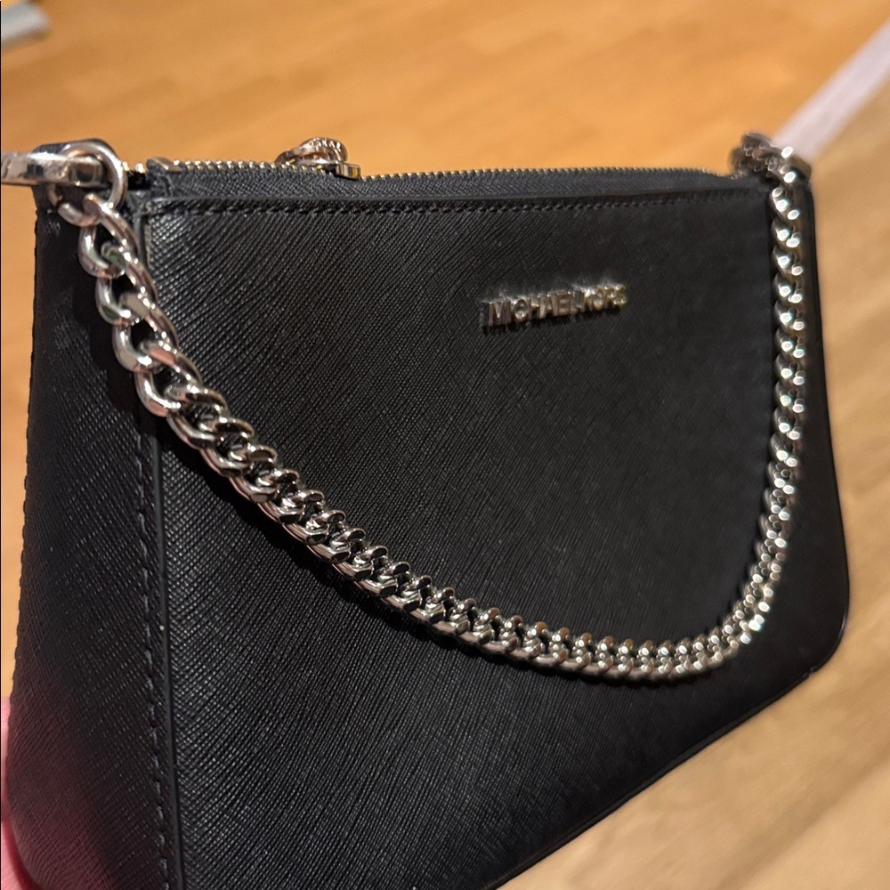 Michael Kors Black Saffiano Wristlet with Silver Chain - Picture 4 of 5